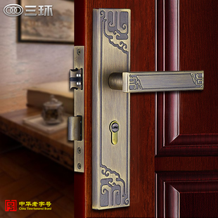 三环中式门锁三件套装静音通用型室内卧室实木门新品执手锁具祥云