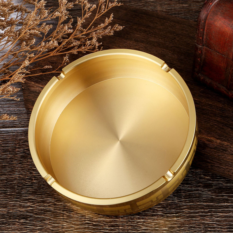 纯黄铜大号百福金属烟灰缸高级感家用客厅中式风格茶台茶桌办公室