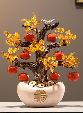 中式客厅玄关摆件招财元宝发财树办公室装饰品开业乔迁搬新家礼品