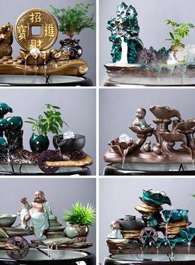 陶瓷自动循环流水鱼盆鱼缸鱼池过滤器喷泉瀑布造景装饰摆饰循环水