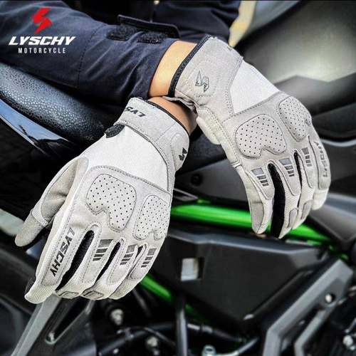 Lyschy雷翅机车夏季骑行防摔耐磨透气可触控屏幕机车骑士手套男网