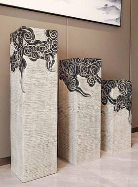 祥云柱摆件禅意国潮玄关过道庭院展示柱落地底座装饰品彷古栓马柱