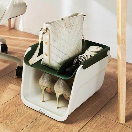 办公室桌下鞋架工位放鞋神器包包雨伞置物架办公桌带轮鞋盒收纳架