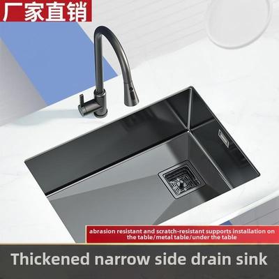 厨房洗菜盆左侧下水大单槽304不锈钢加厚单水槽嵌入式纳米台下盆