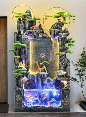 大型假山流水喷泉落地摆件鱼缸客厅阳台风水轮循环水幕景观加湿器