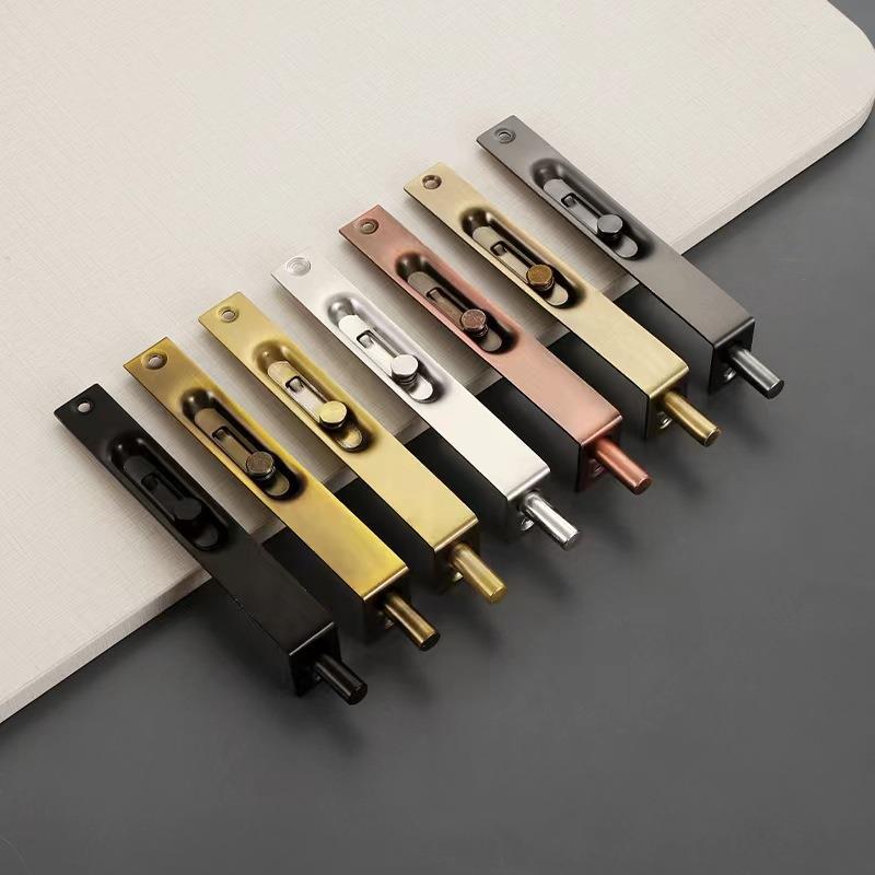 304不锈钢暗插销天地门栓防火门隐形门闩黑色加长双门暗装插销