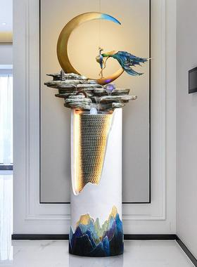 现代喷泉循环流水雾化加湿器水景酒店招财风水轮客厅玄关落地摆件