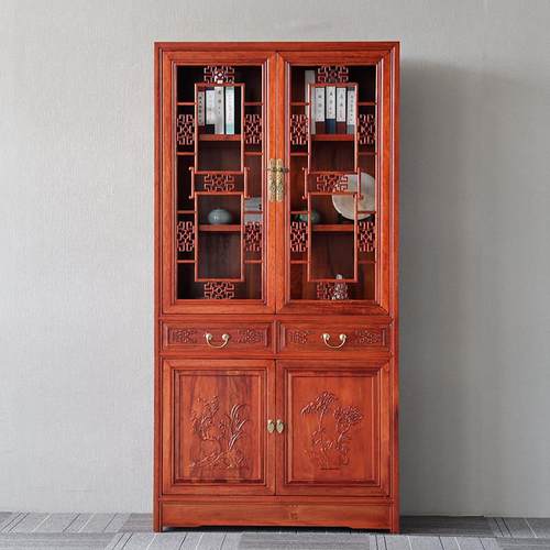 中式实木书柜组合书橱雕花书架仿古多宝阁隔断花梨木展示柜储物柜