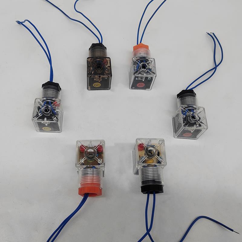 液压电磁阀插头配件DC24v接线 线接头线 线圈AC220伏带灯