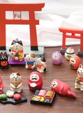 扎卡高考日式首月祈祷达摩鸟家带来财富和宝藏猫狐狸娃娃桌面装饰