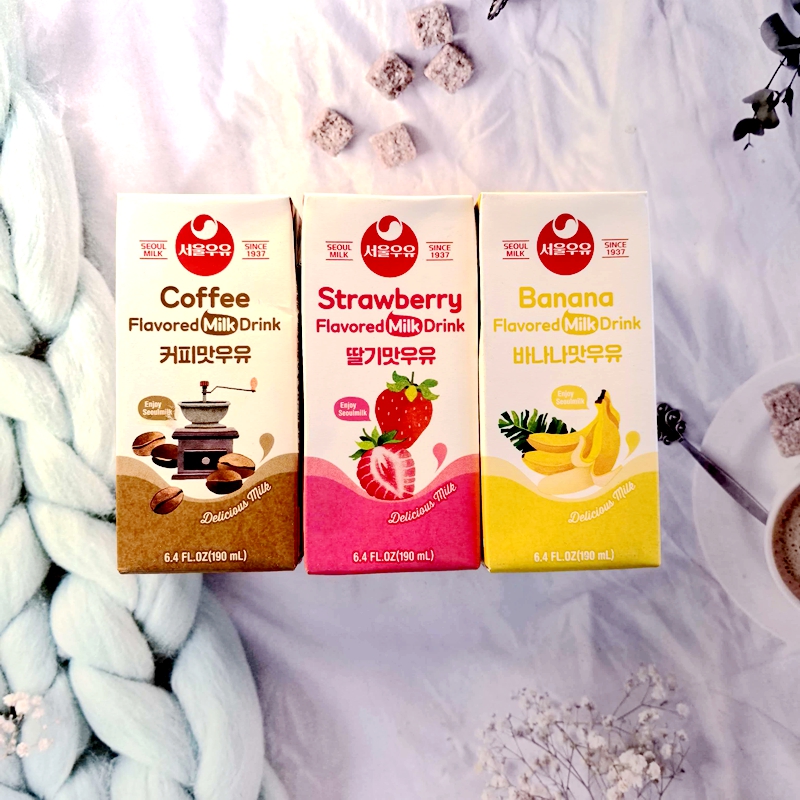 韩国进口寿尔牛奶牌草莓香蕉咖啡味含乳饮料190ml