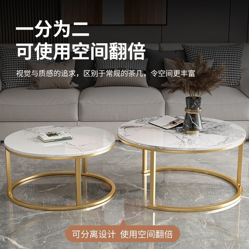 意式轻奢大理石圆形铁艺茶几