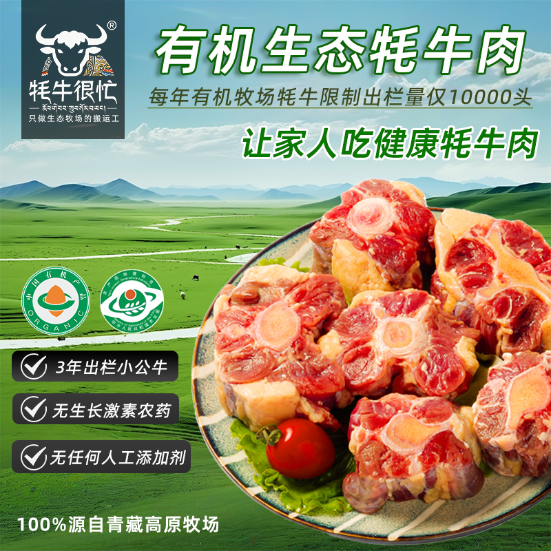 牦牛尾牛尾新鲜2斤清真宝宝辅食青海草原散养牦牛肉整根煲汤滋补