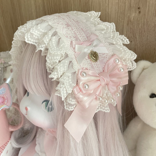 LOLITA超美粉色蕾丝蝴蝶结手作发带可搭ap恋姬lolita帽子蕾丝花边