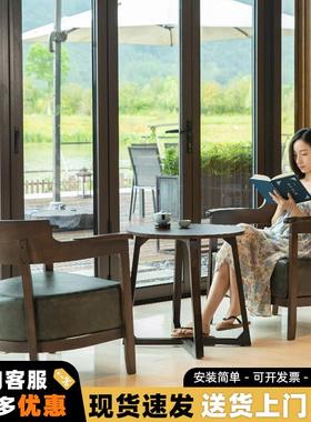 奶茶甜品店咖啡厅书吧桌椅组合简约休闲洽谈会客接待实木单人沙发