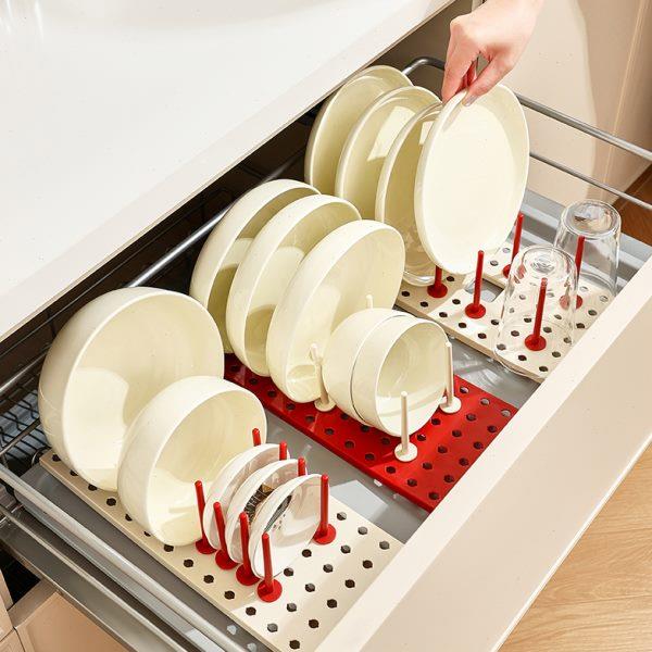 厨房碗碟置物架沥水碗架碗柜内抽屉式橱柜拉篮内置盘子杯子收纳架