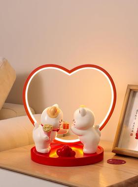 七夕礼物可爱情侣猫咪小夜灯摆件新娘婚房布置装饰新婚礼物送新人