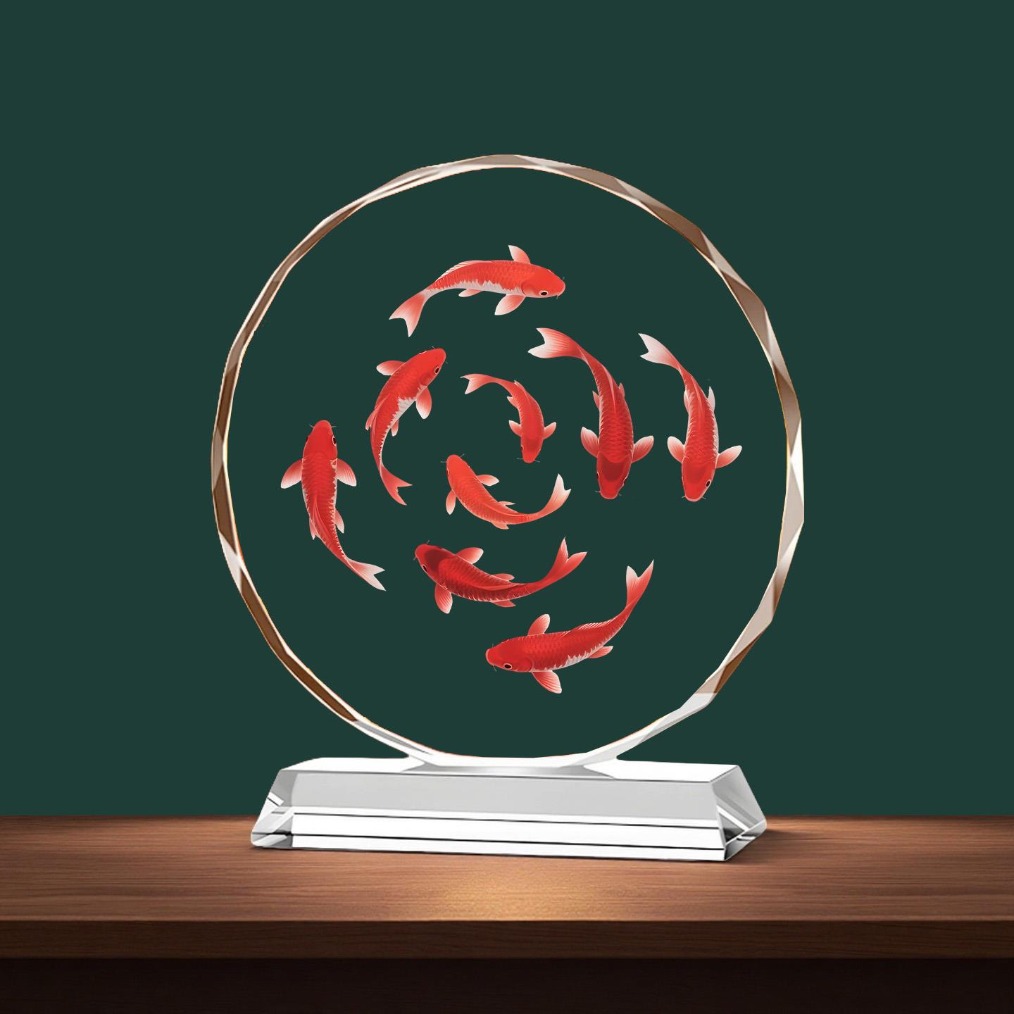 九鱼图客厅桌面水晶摆饰九鱼聚财玄关乔迁新居送礼物家居装饰中式