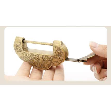 铜锁老式元宝锁中式仿古代黄铜小挂锁头樟木箱子柜门通用钥匙锁具