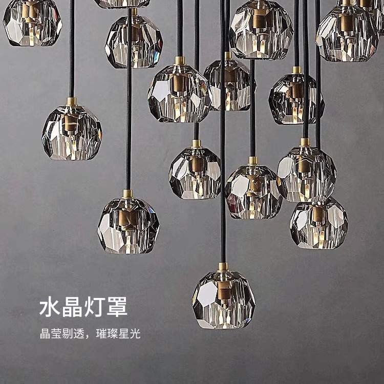 RH设计师复式loft别墅旋转楼梯间长线吊灯北欧后现代轻奢水晶吊灯
