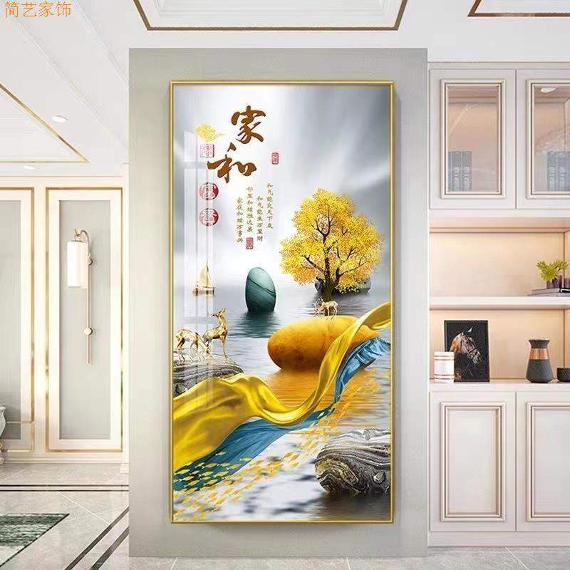 大芬油画村装饰画入户玄关壁画现代客厅过道竖版正对门晶瓷挂画图片