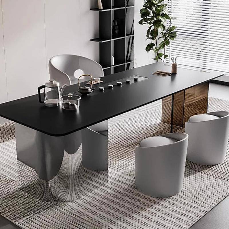 岩板茶桌椅组合轻奢现代2024新款设计师简约办公室高级感奢石茶台