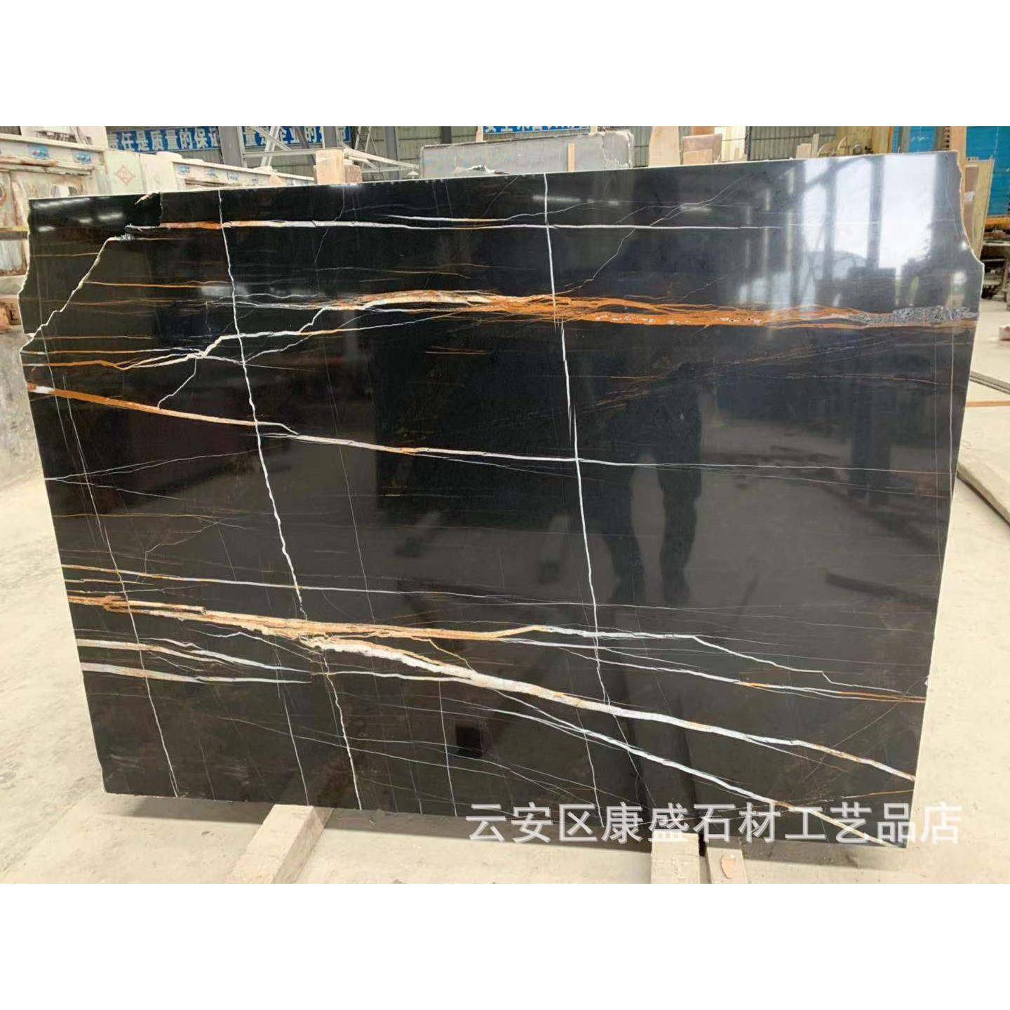 大量供应劳伦黑金大理石黑金花石材