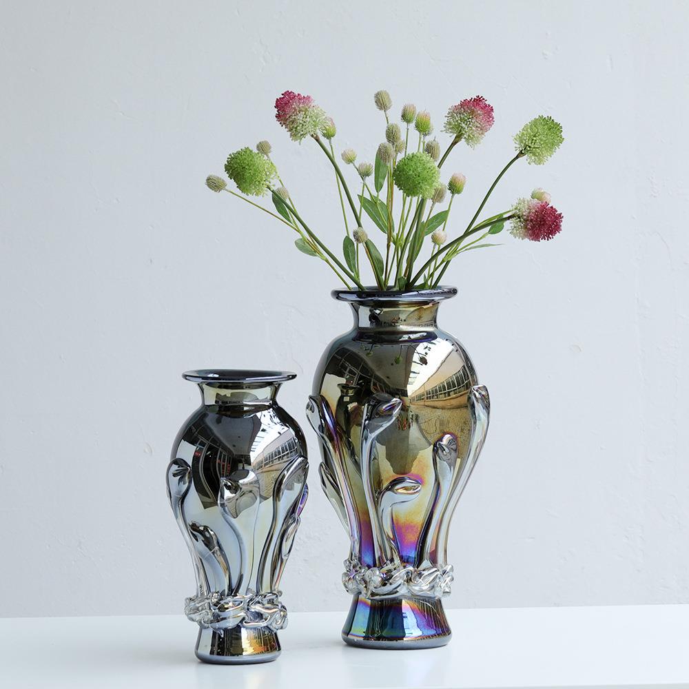 简约复古大气高端电镀厚重玻璃花瓶大号落地摆件设计师软装装饰品