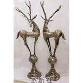 巴基斯坦铜器1.5M高彩点对鹿动物进口手工艺术铜制摆设