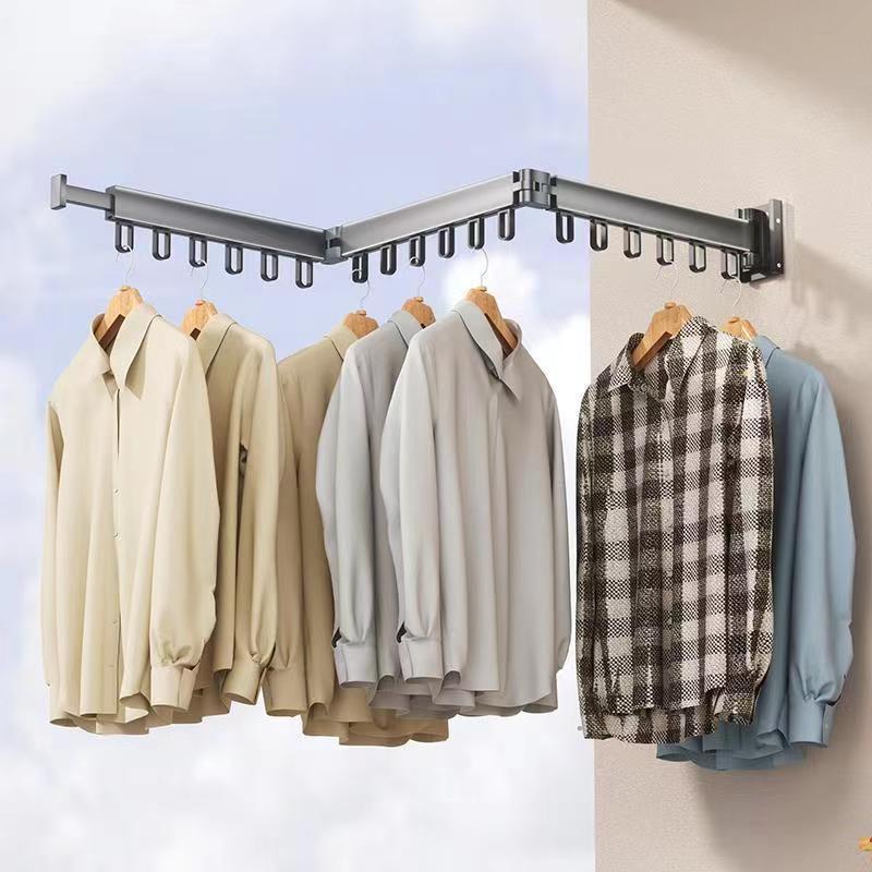 折叠免打孔晾衣架隐形伸缩壁挂阳台晒被子神器室内外收缩凉衣杆