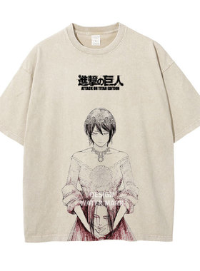 巨人t恤水洗做旧印花美式复古 阿克曼短袖夏季宽松潮牌男装