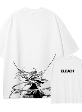 Bleach死神t恤水洗做旧印花美式复古 黑崎一护短袖夏季宽松男装