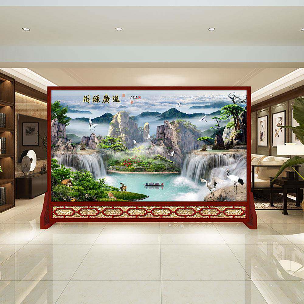 新中式隔断屏风公司办公室餐饮酒店大厅入户客厅现代简约布艺座屏