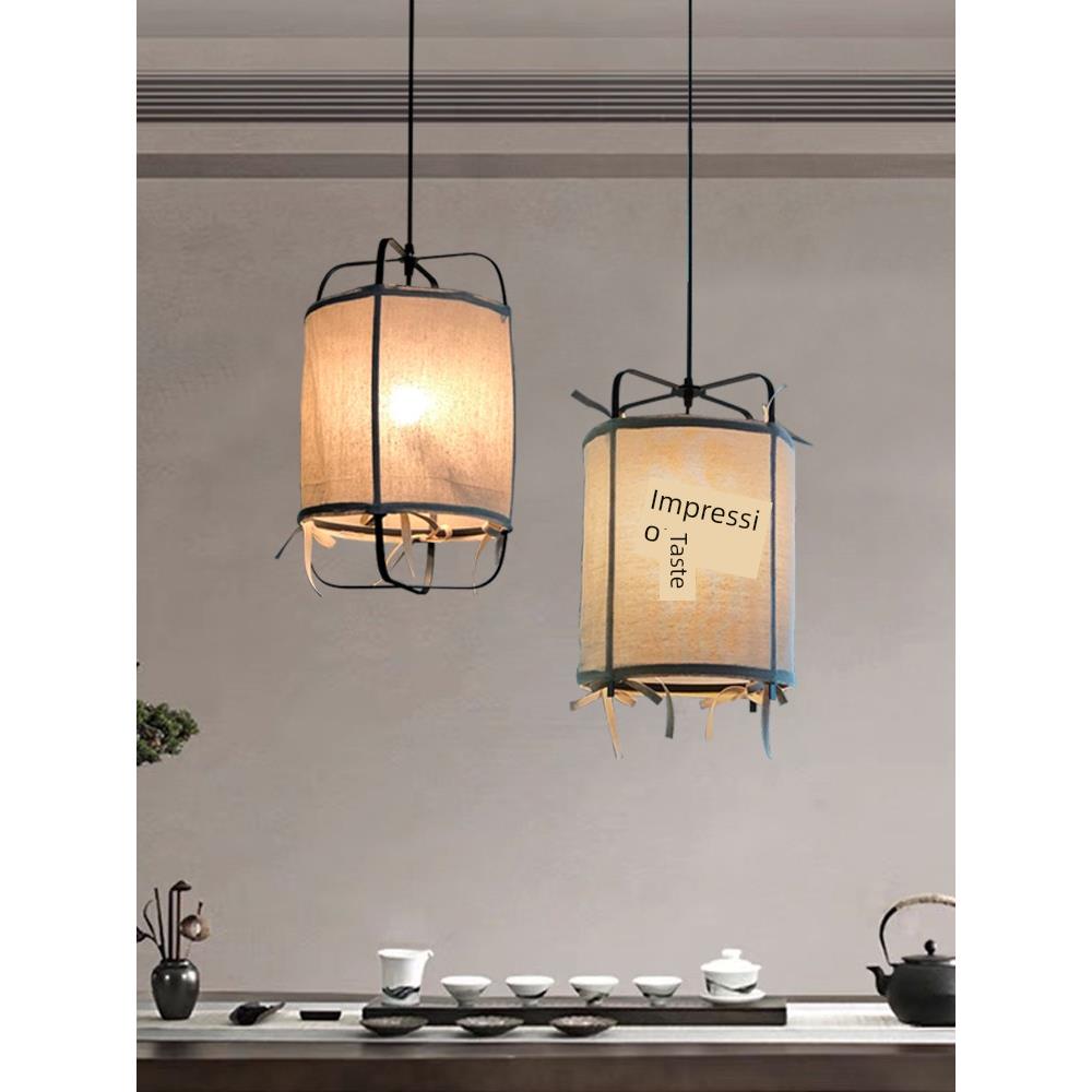 中式禅意布艺餐厅酒楼茶楼火锅料理餐位设计师定制款手工麻布吊灯