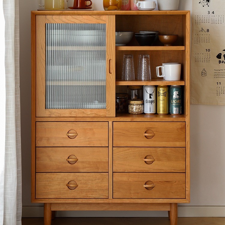 厨房收纳碗柜储物柜北欧实木餐边柜家用大容量多功能抽屉茶水柜