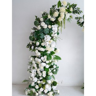 户外婚礼背景仪式 网红款 仿真花假花 饰 莫奈风森系牛角拱门花艺装