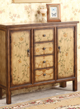 至高美式玄关柜四斗两门储物柜实木隔断橱柜整装复古黄色工厂批发