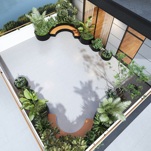 户外庭院休闲观景凳露台花园阳台造景布置不锈钢植物花箱座椅