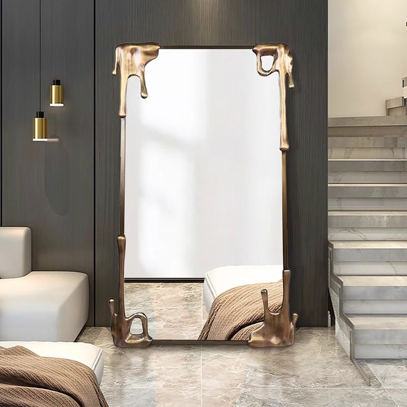 欧式复古穿衣镜实木轻奢服装店试衣镜家用法式全身镜金色大镜子