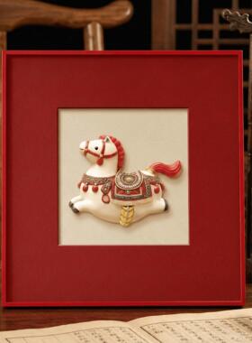 马到成功新年招财客厅装饰画新款高级感饭厅挂画玄关斗柜摆画家居