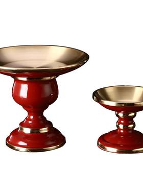 圆通工艺佛具用品家居摆件黄铜酥油灯座洋红色铜烛台