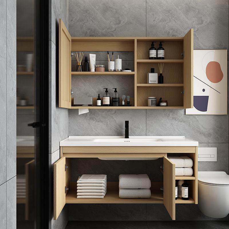 原木风白色简约小户型35CM极窄宽度洗漱盆柜浴室柜组合