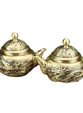 黄铜双凤小茶壶办公室客厅纯铜龙凤小茶壶摆件工艺品义乌小商品