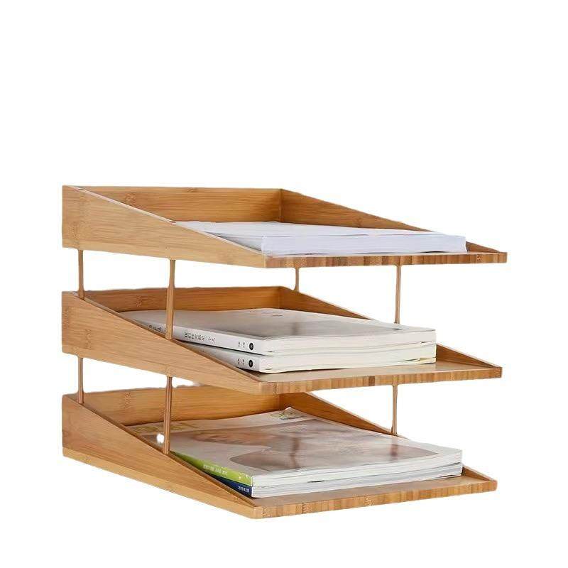 文件框桌面书架学生书桌桌上置物架办公室竹制A4文件收纳整理架子