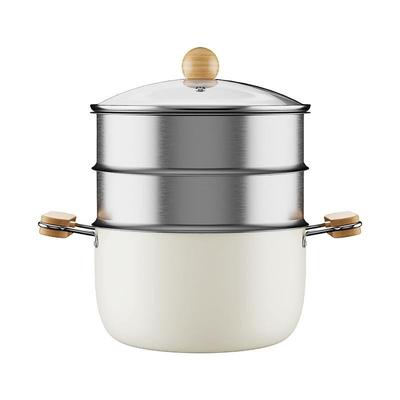 新款0氟涂层汤锅家用钛陶瓷汤锅大容量蒸煮两用炖煮锅双耳煲汤锅