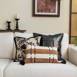 法式中古风米黑色咖色客厅沙发抱枕搭配组合新中式床头靠垫腰靠枕