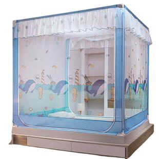 防尘坐床蚊帐儿童防摔家用蒙古包蚊帐加密三开门方顶蚊帐