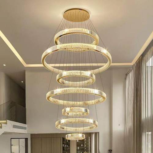 复式楼中空大吊灯客厅吊灯别墅楼中楼挑空大堂吊灯楼梯间水晶吊灯