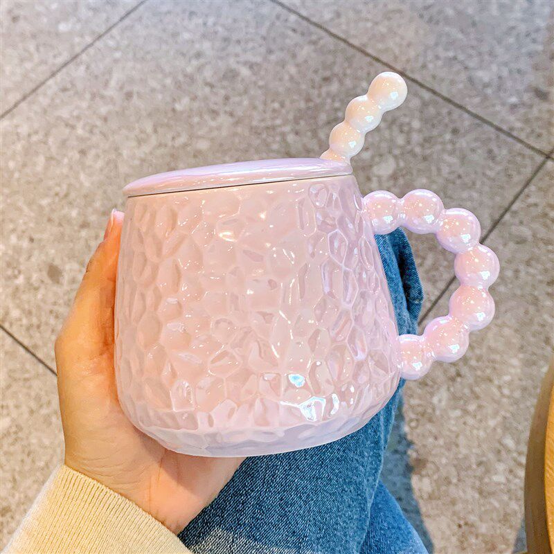 速发轻奢风杯情水瓷带盖勺家用子侣马克杯生陶杯设计感办公室咖