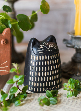 速发猫咪摆件黑猫白礼艺术二次装元饰杂货花园招财猫物